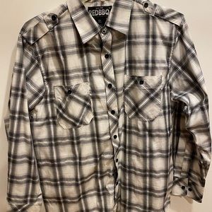 XL long sleeve white and grey button down